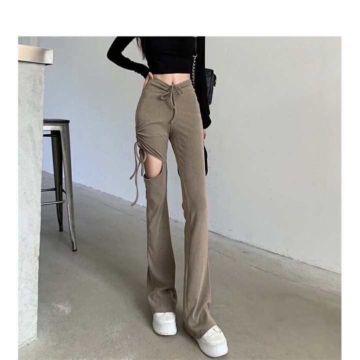 Quần thun tăm rút xẻ đùi