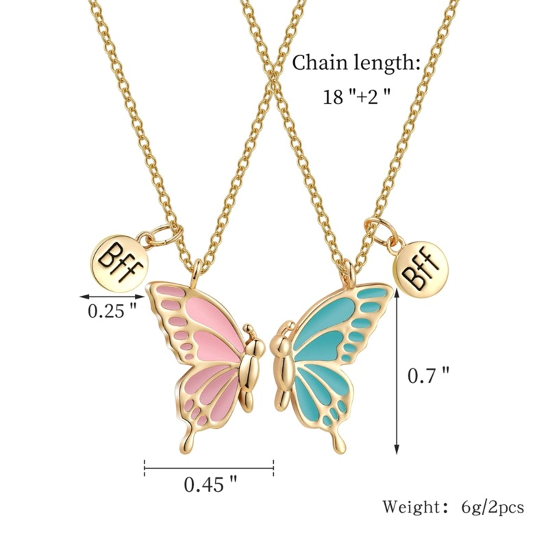 Set 2 Vòng cổ Tình Bạn Mặt Hình Bươm Bướm Tráng Men Dễ Thương