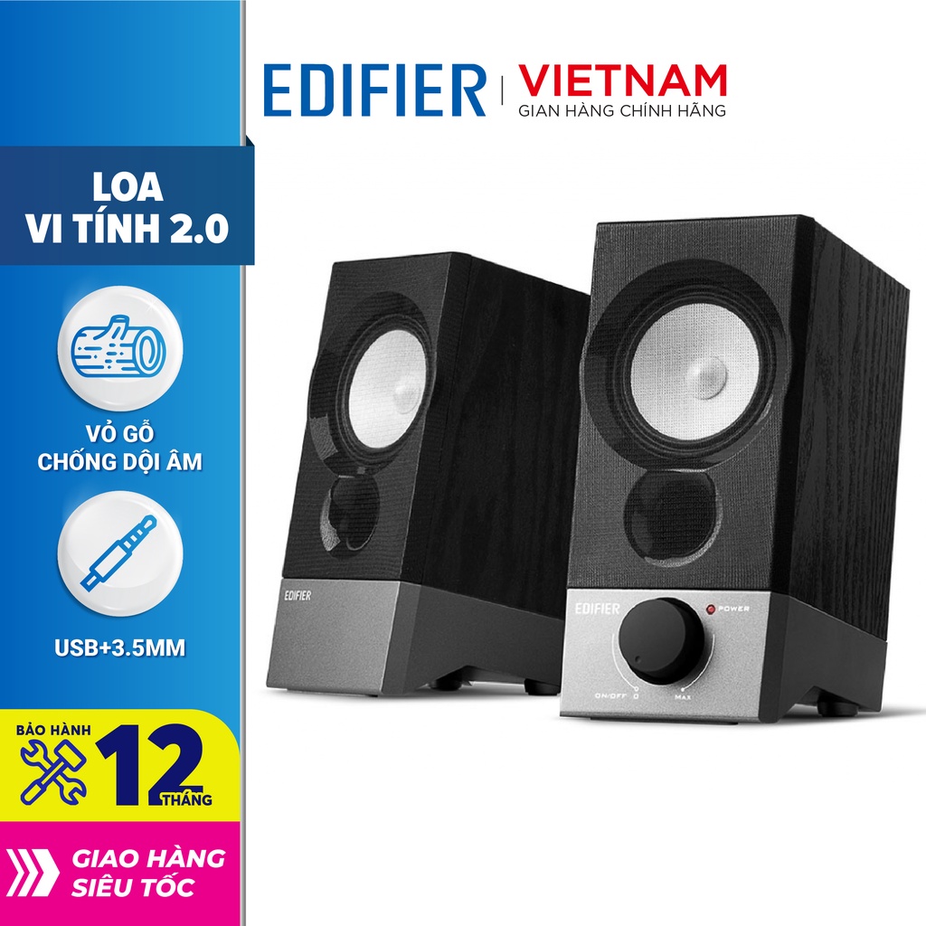 Loa vi tính EDIFIER R19U - Loa 2.0 mini cổng nguồn USB - Thiết kể nhỏ gọn - Vỏ gỗ giảm dội âm Hàng phân phối chính hãng