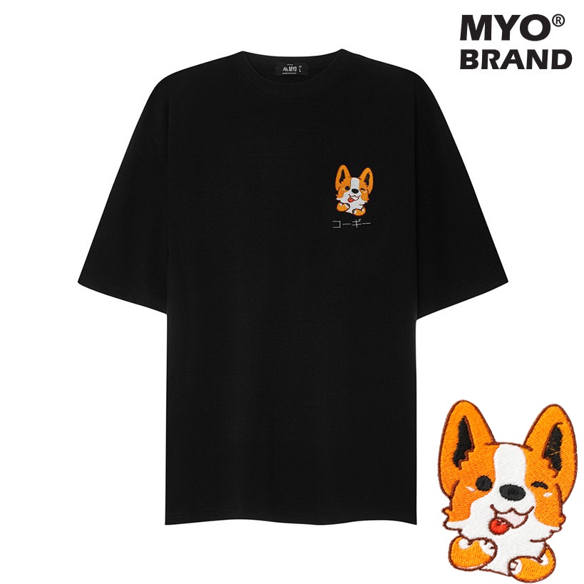 Áo Thun Nam Tay Lỡ MYO Vải Cotton Thêu Corgi