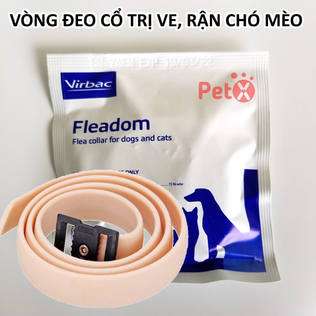 Vòng cổ chống rận ngăn ngừa và diệt ve rận cho chó mèo Fleadom Virbac