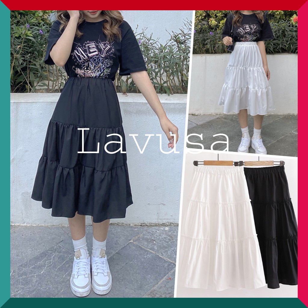 Chân Váy Kaki Xẻ Trước 💖 𝘍𝘳𝘦𝘦𝘴𝘩𝘪𝘱 💖 Chân Váy Voan Tầng 🐷 Chân Váy Dài Chữ A Vintage 2 Lớp Siêu Xinh LAVUSA