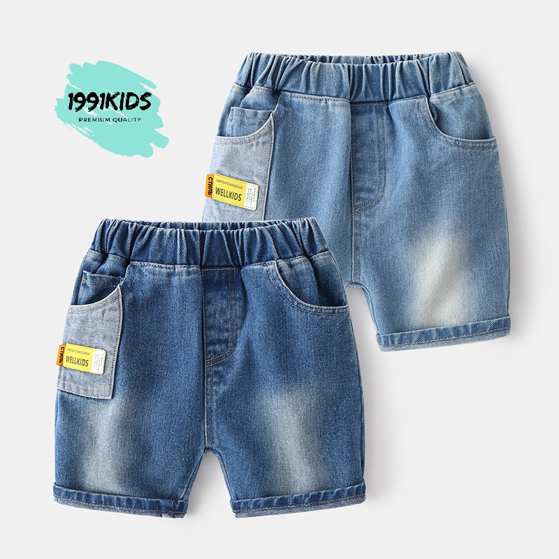 Quần Jean bé trai quần short Jean WELLKIDS cho bé họa tiết túi hộp hàng xuất Âu Mỹ