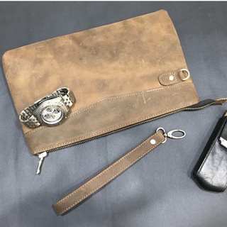 Clutch da thật cầm tay thời trang, Ví cầm tay, kẹp nách da bò sáp ngựa điên khâu tay thủ công Handmade