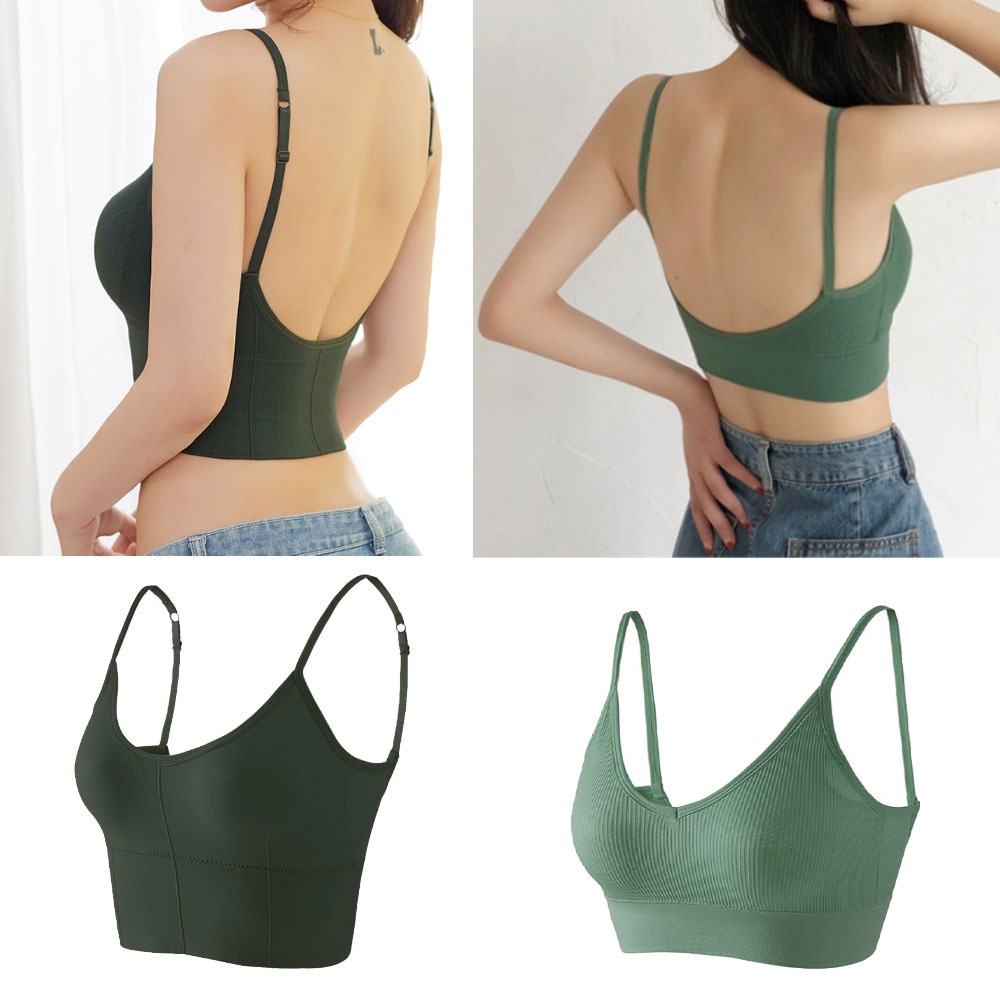 Tank Top U Type Backless Bra Low Back Bralette Wire Free Sexy Seamless Underwear Women Streetwear Crop Top Vest Sports Bras