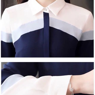 Áo Sơ Mi Lụa Phối Màu Đẹp MSNN1562