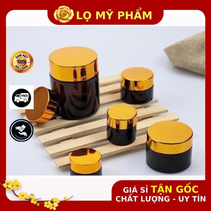 Hủ Đựng Kem ❤ GIÁ TỐT NHẤT ❤ Hủ Chiết Kem Thủy Tinh Nâu 5g,10g Nắp Vàng , Đen , hủ lọ chiết mỹ phẩm , phụ kiện du lịch