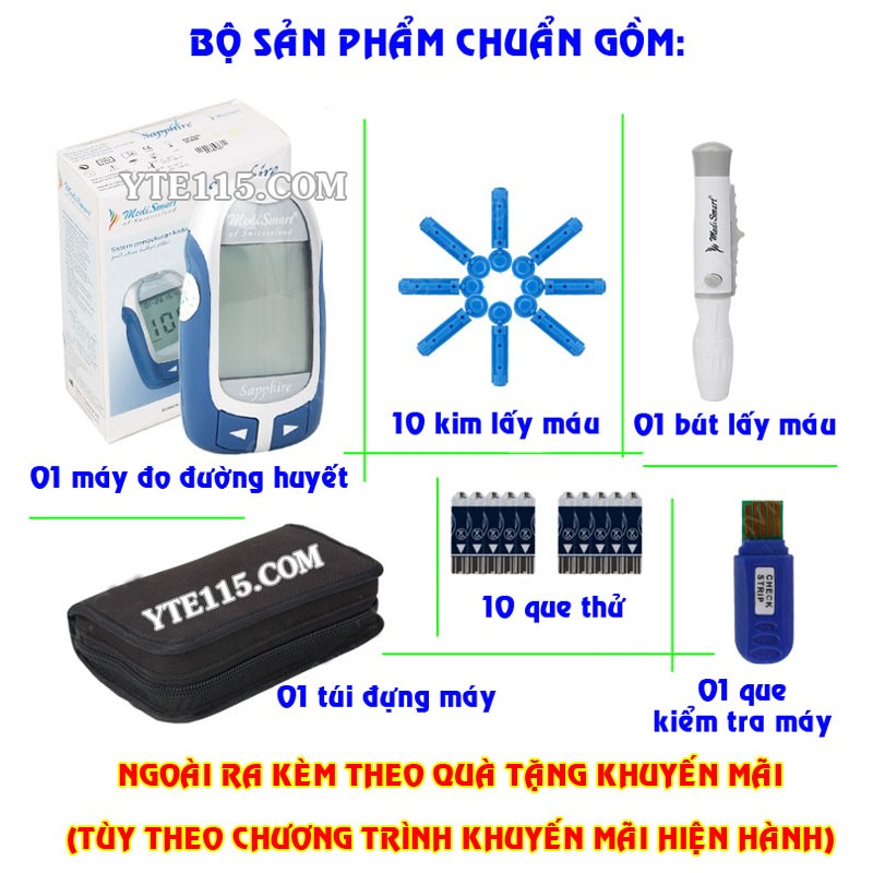 MÁY ĐO ĐƯỜNG HUYẾT MEDISMART SAPPHIRE PLUS