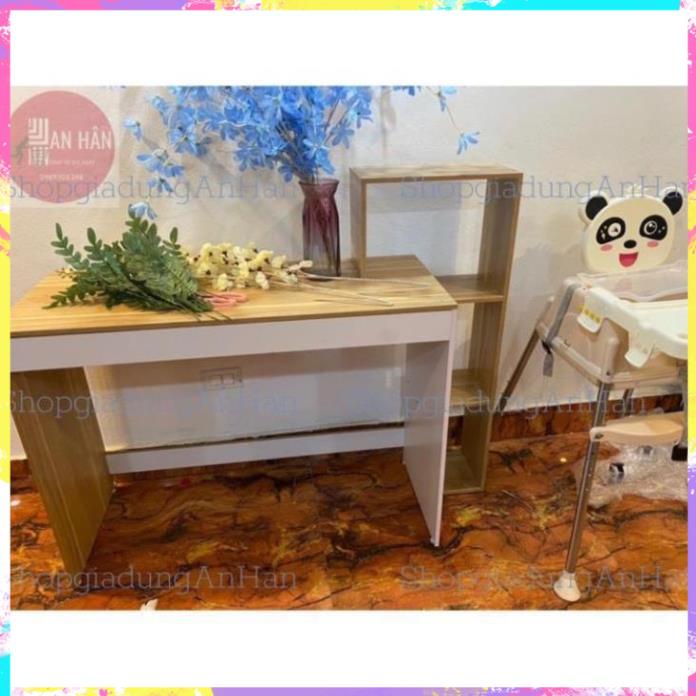 Bàn làm việc , bàn học dáng chữ L kèm giá để sách tiện lợi .