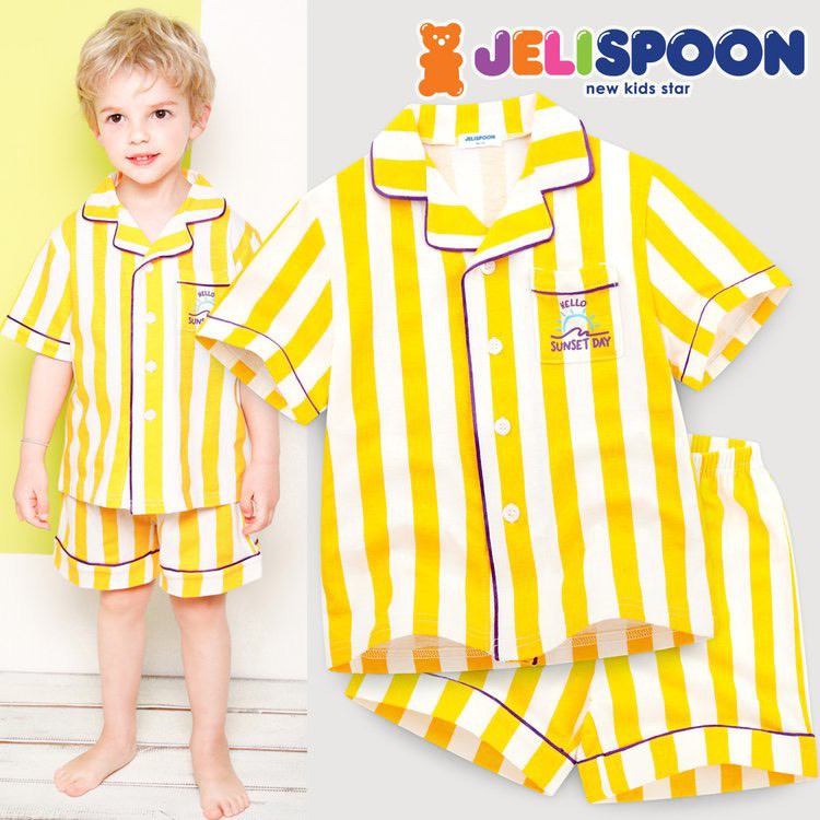 Bộ pyjama cotton kẻ vàng Jelis bé trai bé gái. HA2209