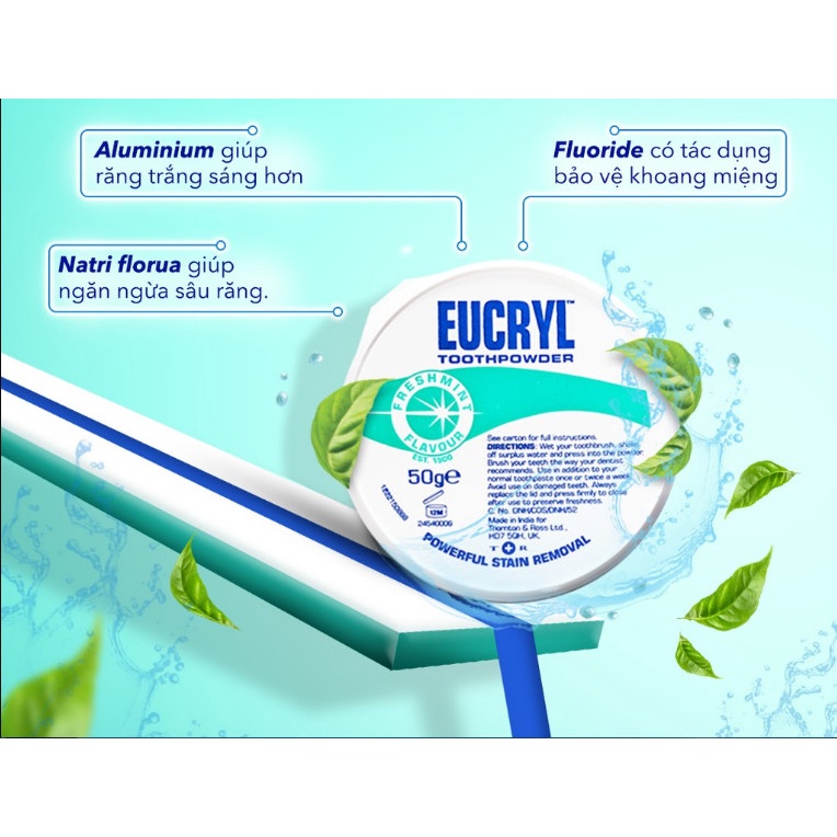 Trắng răng Eucryl combo kem đánh trắng răng bột trắng răng tẩy mảng bám cao răng thơm miệng hết hôi miệng[Tặng máy]