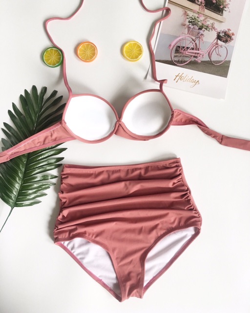 Bikini cúp ngực cạp cao hồng đất | BigBuy360 - bigbuy360.vn