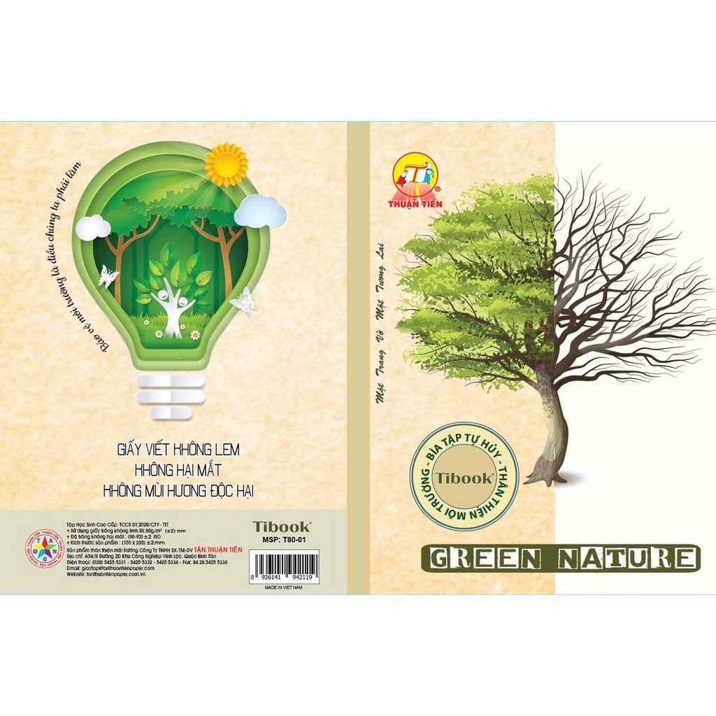 ( 1 Lốc ) Tập Vở Green Nature 96 200 Trang KT:158x205mm Độ Dày 80 Gsm ( Vừa ) Tân Thuận Tiến Camshop