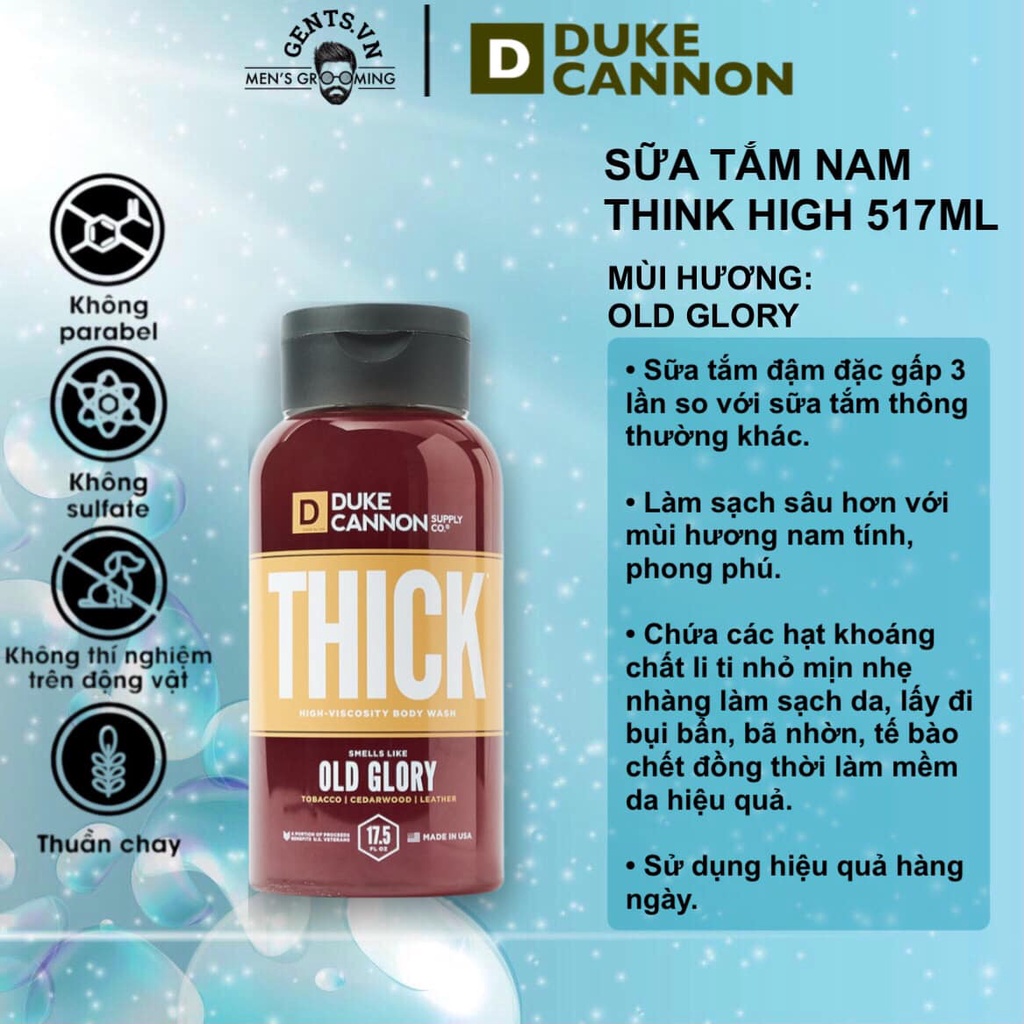 Sữa tắm cho nam Duke Cannon Thick High - Viscosity Body Wash 517ml - sạch sâu hơn với mùi hương thơm lâu nam tính