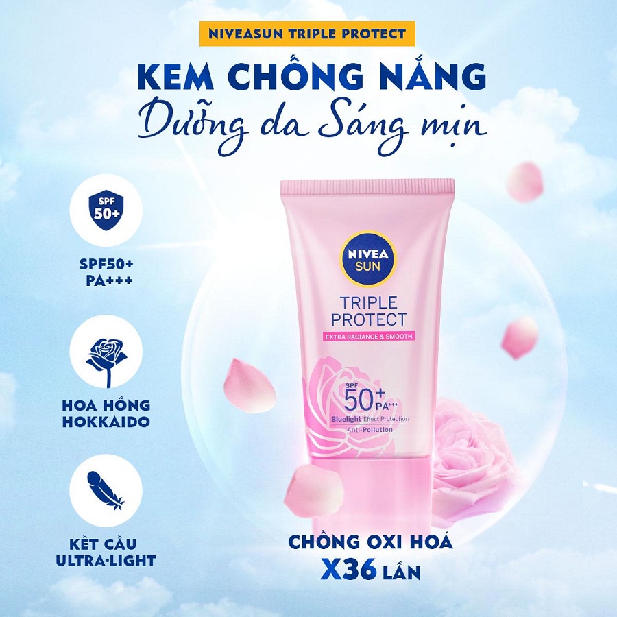 (15ml) Kem Chống Nắng Dưỡng Da Sáng Mịn NIVEA SUN Triple Protect Extra Radiance &amp; Smooth SPF50+ PA+++