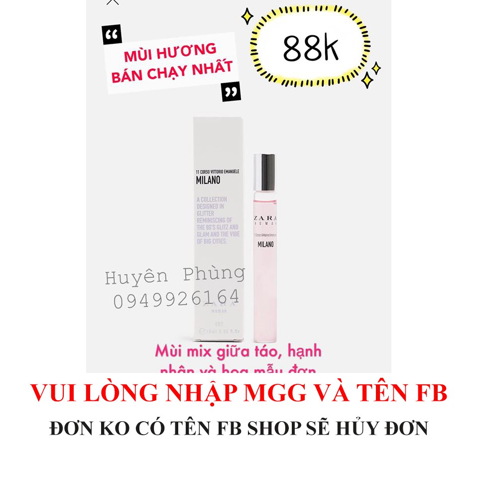 Nước hoa zara mùi MILANO | BigBuy360 - bigbuy360.vn