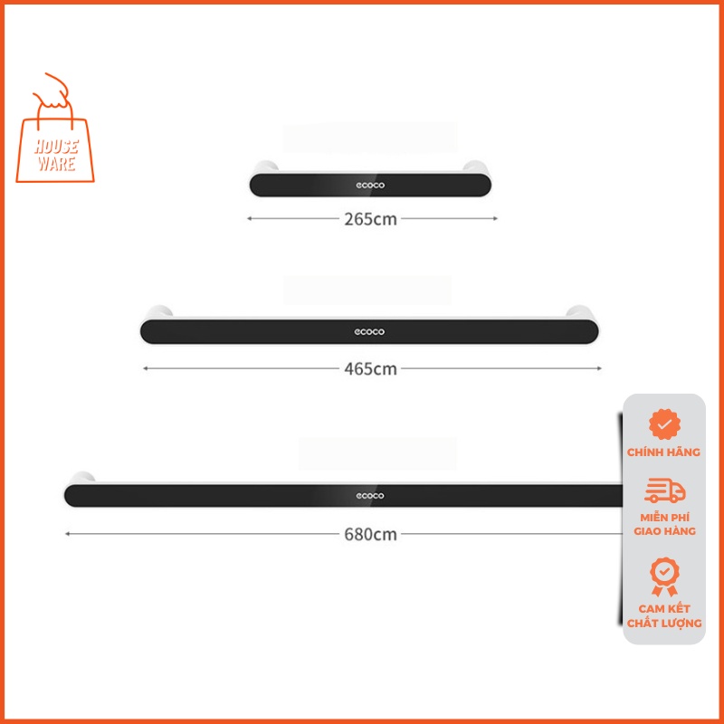 Giá treo khăn nhà tắm ECOCO chính hãng thanh treo khăn dán tường đơn giản hiện đại E1929