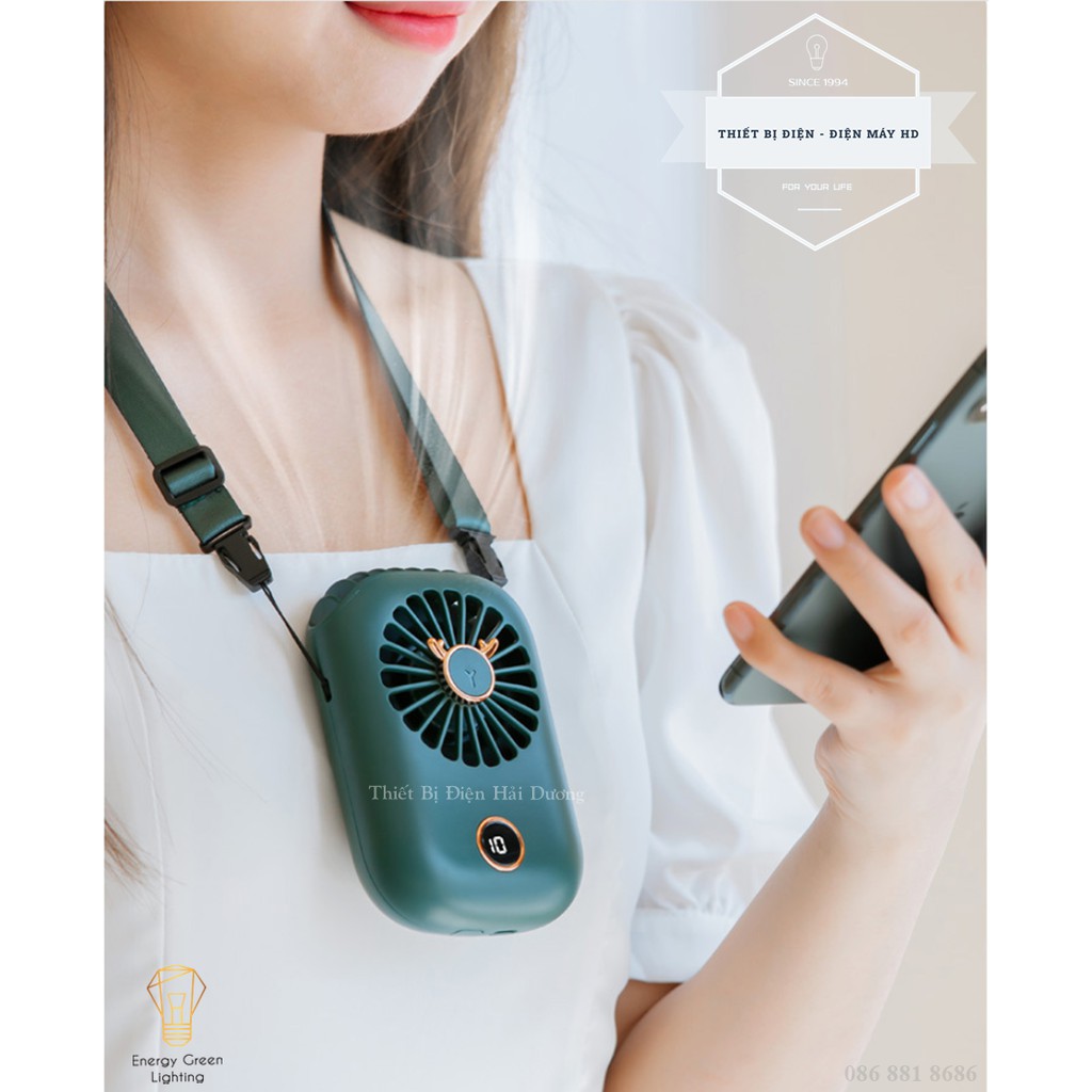 Quạt Đeo Cổ Thời Trang Cao Cấp RPH-F20 - Dây Đeo Tiện Lợi - Dây Sạc USB - Energy Green Lighting - Bảo Hành 12 Tháng