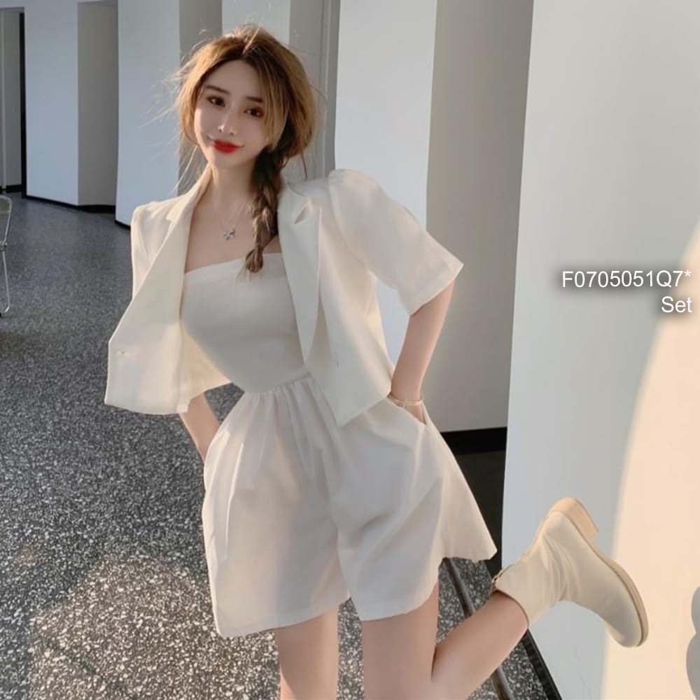 💃 Bộ Jumpsuit Nữ Quần Đùi Áo Quây Kèm Vest Set Trang Phục Nữ 3 Món 2 Màu