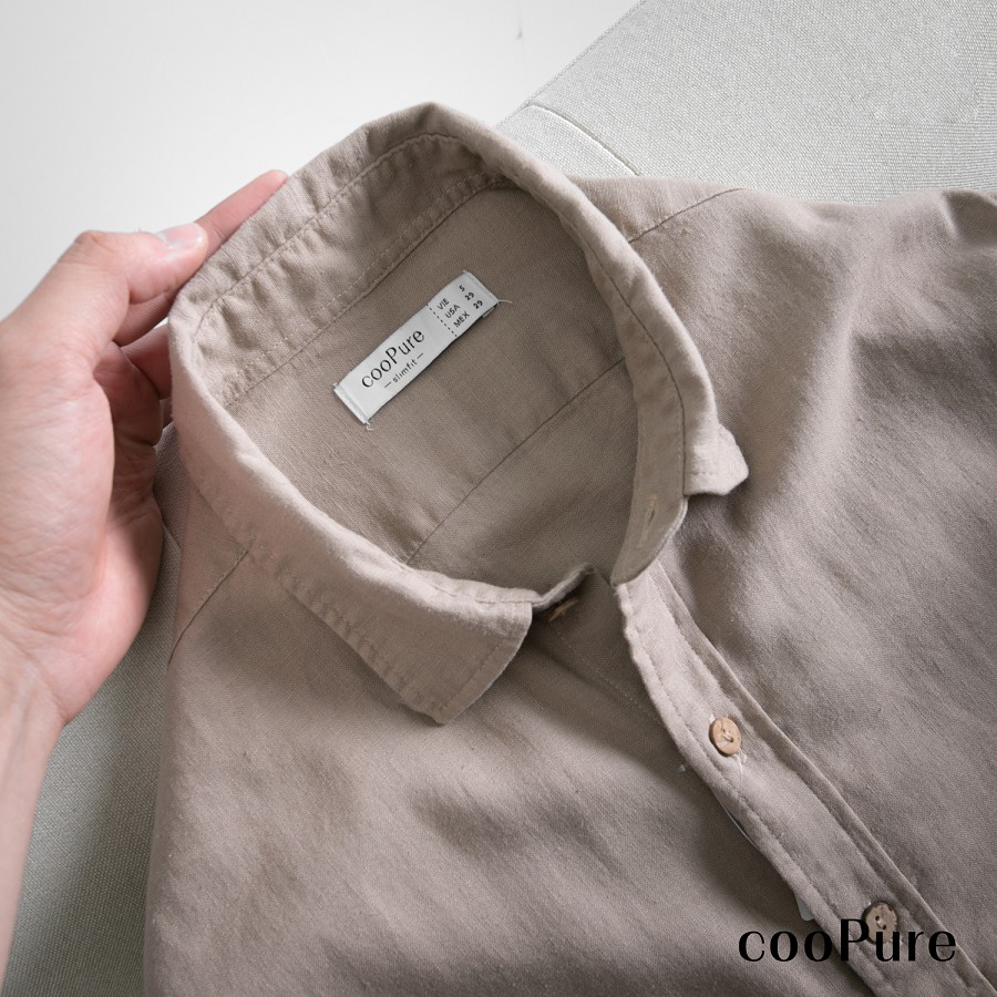 Áo sơ mi dài tay cooPure 100% đũi recyle mềm mịn, hình thêu tinh tế NO.2254 (4 màu)