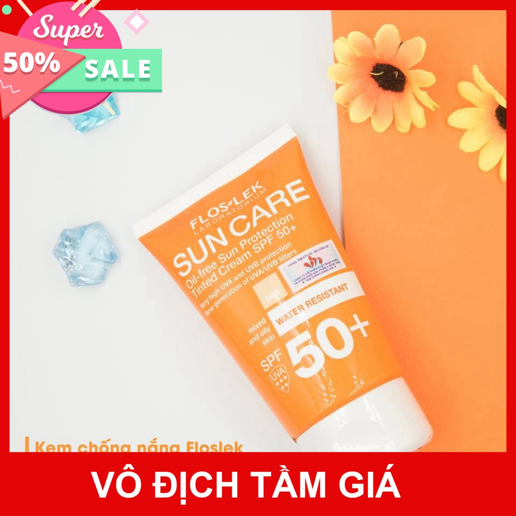 [CHÍNH HÃNG] Floslek kem Chống Nắng Bảo Vệ Da Oil Free Sun Protection Tinted Cream SPF50+ 50ml