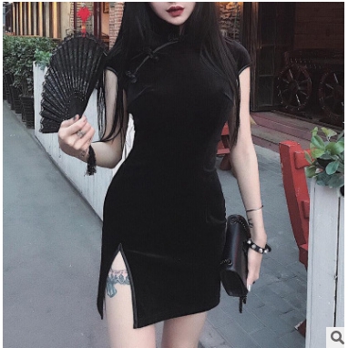 ☞❀❤♕GOAVestido chino para mujer Cheongsam QiPao Evening Black Mini vestido terciopelo | BigBuy360 - bigbuy360.vn