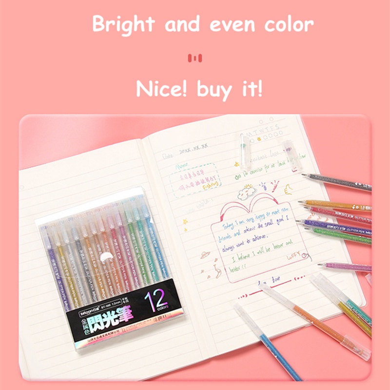 Bút Mực gel 12 Màu Sắc Lấp Lánh Dành Cho Học Sinh