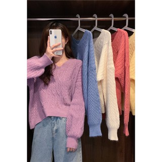Áo len cổ tim form rộng Hàn Quốc