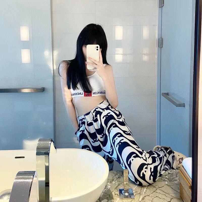 Quần suông ống rộng cạp chun đen trắng, quần ống loe chất thun (ảnh thật)