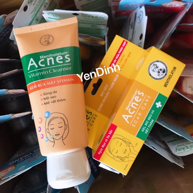 Bộ sản phẩm sáng thâm mờ sẹo Acnes (Kem rửa mặt Acnes Vitamin 100g + Gel mờ thâm sẹo Acnes 12g)