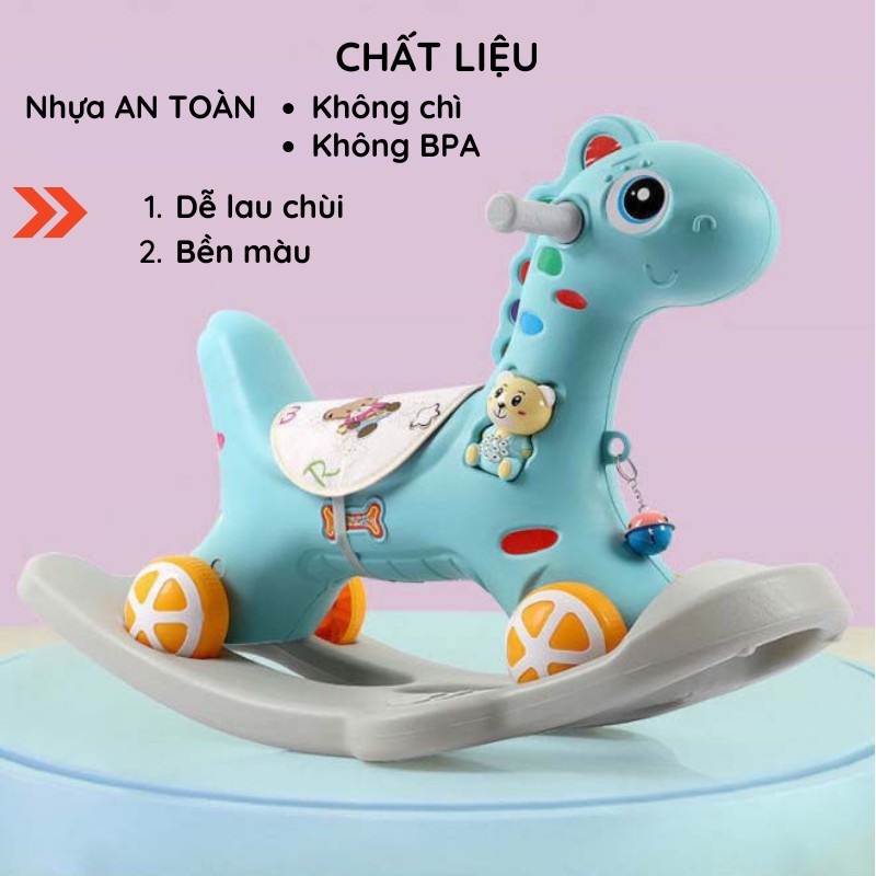 Ngựa bập bênh cho bé có bánh xe kiêm chòi chân AIQ 2 in 1 phát nhạc vui nhộn, xe bập bênh cho bé vận động