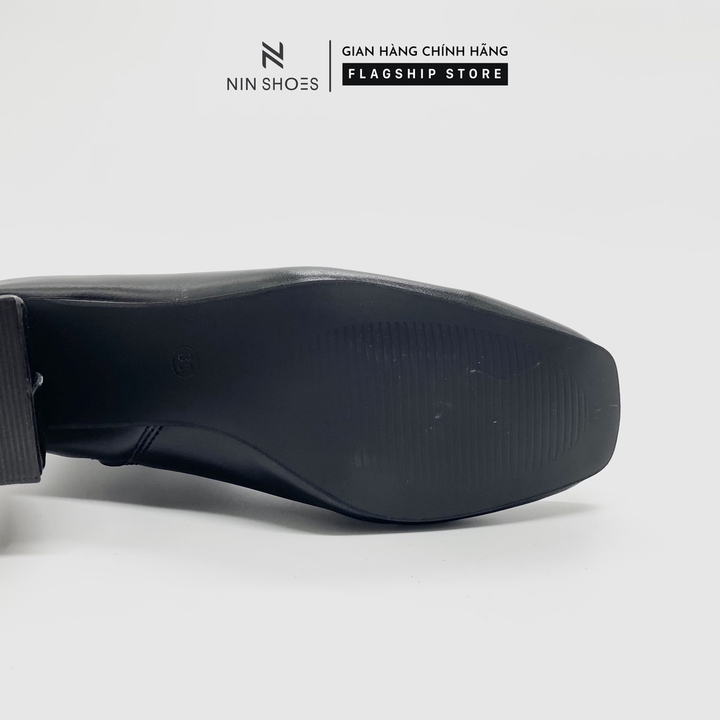 Giày boot nữ cao 5p QCCC cao cổ kéo khóa hông gót vuông da si Ninshoes | BigBuy360 - bigbuy360.vn