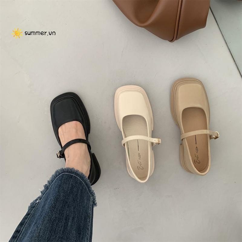 Giày Da Mũi Vuông Phong Cách Thời Trang Xuân Thu 2022 Dành Cho Nữ