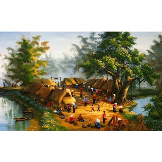 Tranh đính đá toàn bộ 5d tranh chợ quê