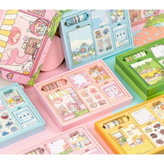 SET 21 MÓN gồm Sổ tay + Giấy note + Sticker + 6 cuộn Washi tape DIY - Văn Phòng Phẩm Sáng Tạo