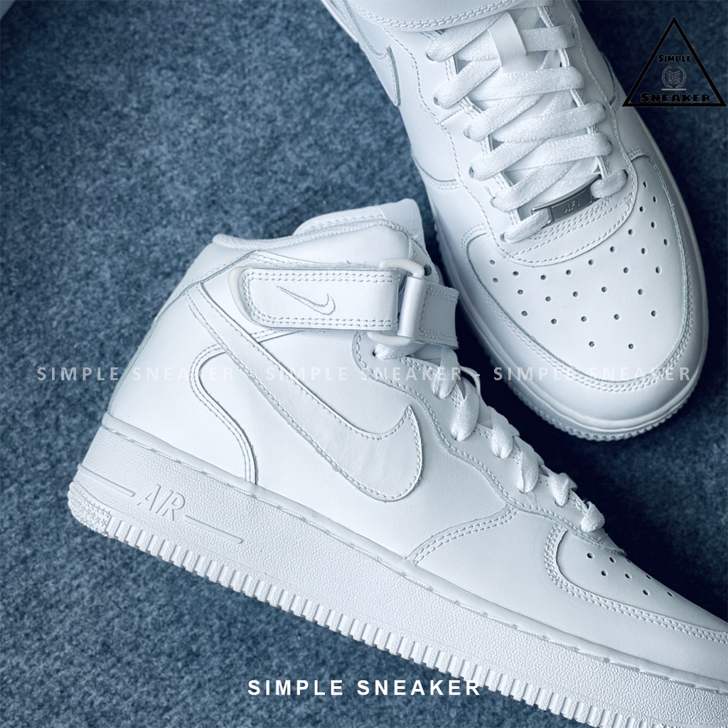 Giày Nike Air Force 1 Mid Hàng Chính Hãng Giày Thể Thao Nike Air Force 1 Mid Allwhite - AF1 Nam Nữ - Simple Sneaker