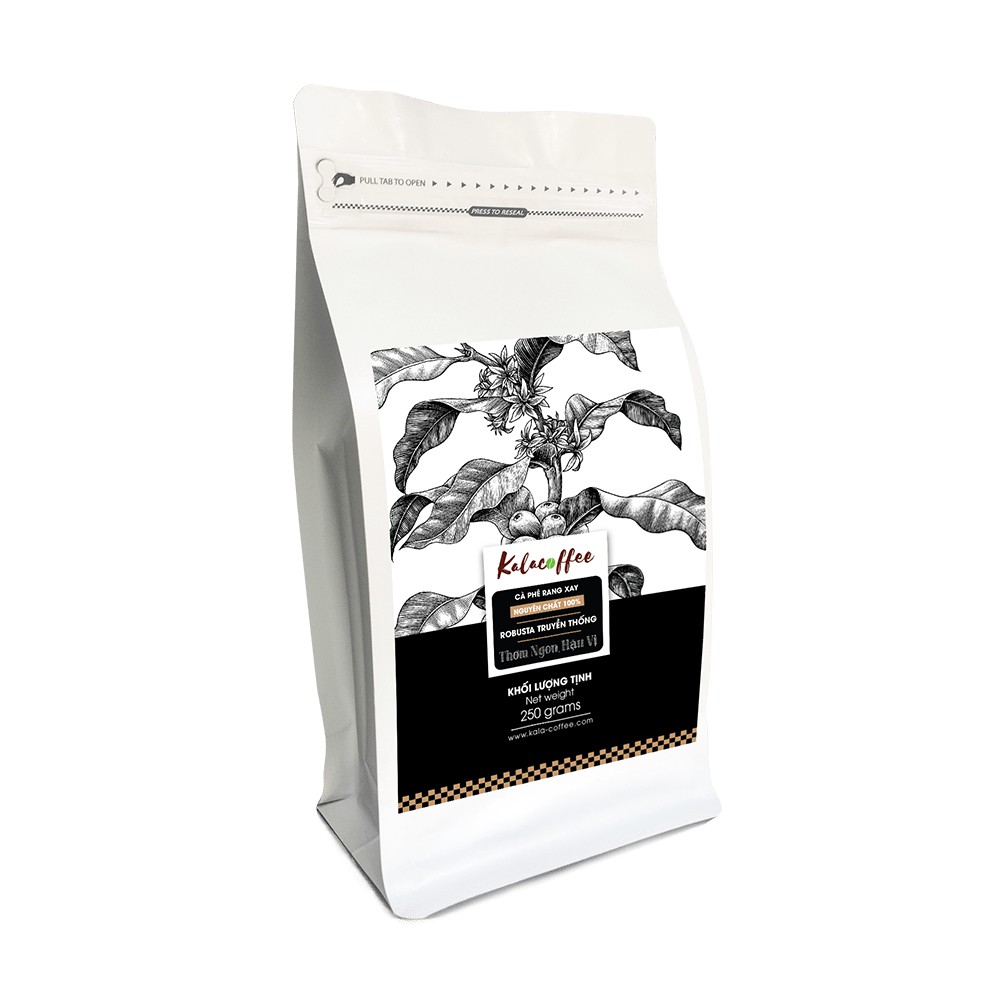 Cà phê Robusta gu truyền thống Kalacoffee, vị đậm, đắng, mạnh, thơm dai, hậu ngọt, không tẩm ướp, gói 250g | BigBuy360 - bigbuy360.vn