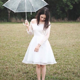 Đầm tiểu thư trắng phối tay ren chân váy voan gương cao cấp
