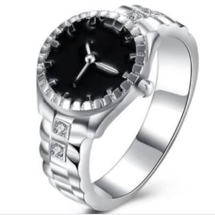 Nhẫn cặp đồng hồ bạc đính đá CZ (Cubic Zircona) TIME KEEPER