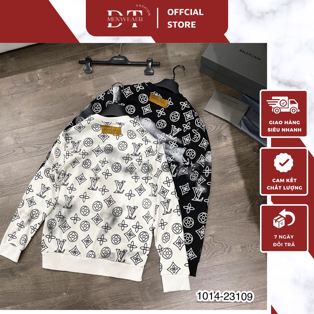 Áo Sweater Nam Lv Màu Loang Họa Tiết Dập Vân - Áo Nỉ Nam Nữ Lv Chất Nỉ Da Cá Cao Cấp DT FASHION MENWEAR