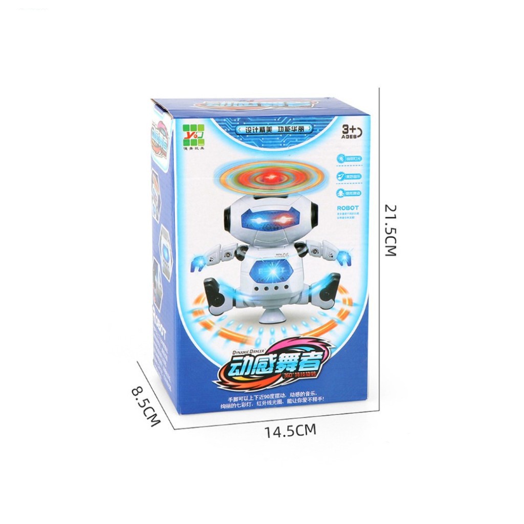 Robot nhảy múa xoay tròn 360 độ kèm nhạc đèn phát sáng dễ thương cho bé