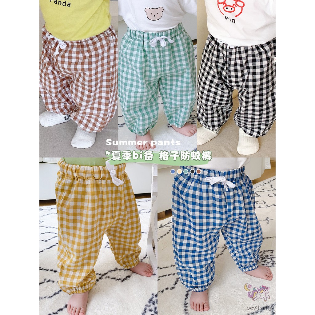 Quần dài chống muỗi họa tiết sọc caro phong cách Hàn Quốc cho bé