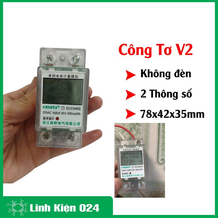 Công tơ điện tử 1080 1 pha điện áp 220V 80A đo số điện tiêu thụ KWH nhựa ABS chống cháy, màn hình LCD