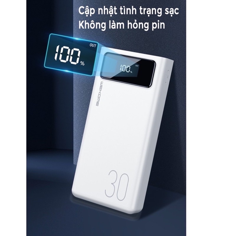 Pin sạc dự phòng 30000mah WK 175, đèn led hiển thị pin, 4 cổng USB đa năng, hàng chính hãng