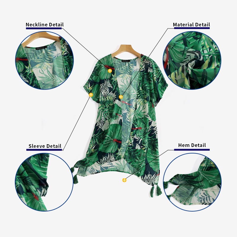 Áo khoác cardigan Zanzea tay cánh dơi cổ chữ V họa tiết hoa lá nhiệt đới hợp thời trang cho nữ