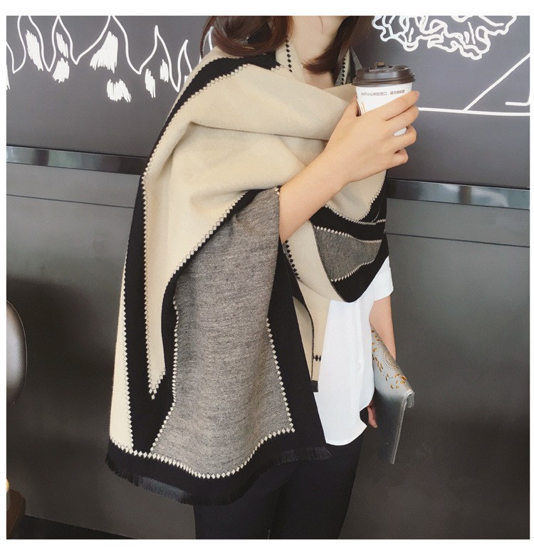 Khăn Choàng Cổ Cashmere Dày Dặn Ấm Áp Thiết Kế Phong Cách Hàn Quốc Màu Sắc Đơn Giản Dành Cho Nữ Mùa Thu Đông