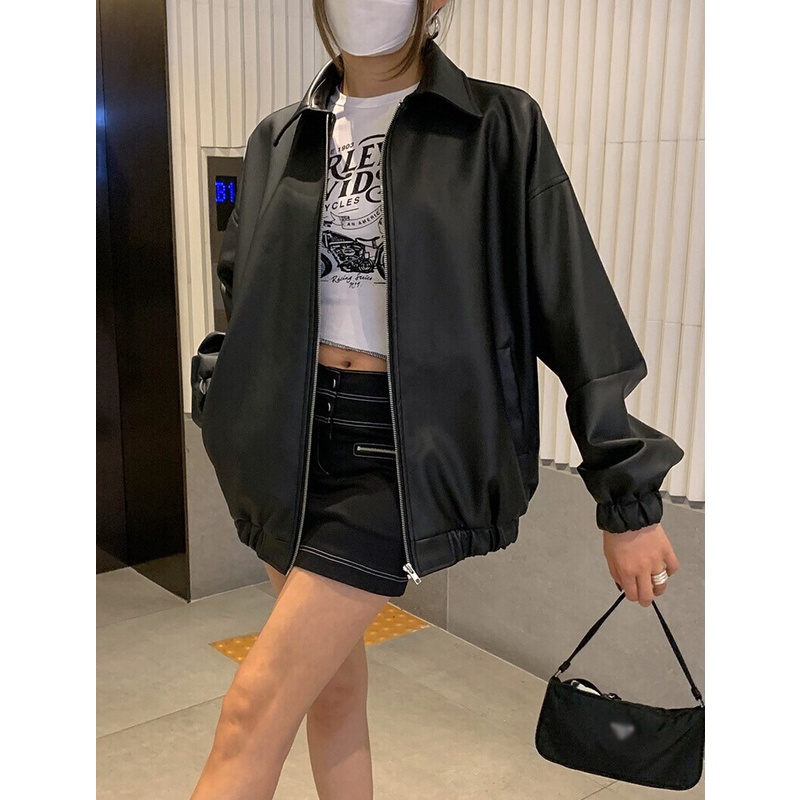 Áo khoác da Leather Bomber kéo khoá