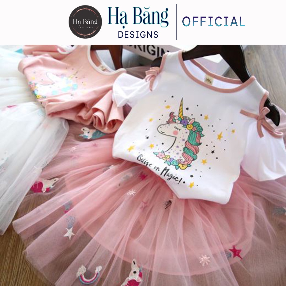 Váy bé gái mẫu kì lân unicorn nơ vai Hạ Băng Designs 2-8 tuổi 13 - 27kg
