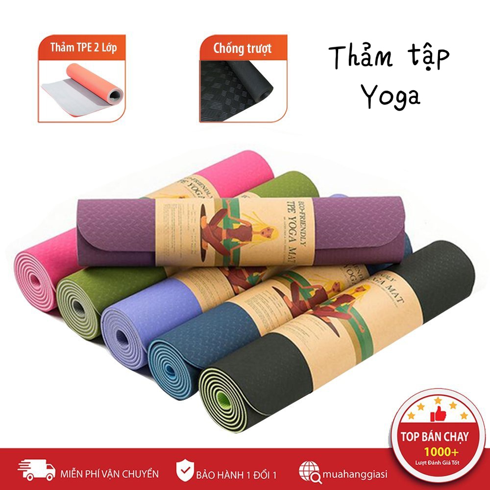 Thảm tập yoga 2 lớp cao cấp, chất liệu TPE, Chống Trơn Trượt, Siêu Bền