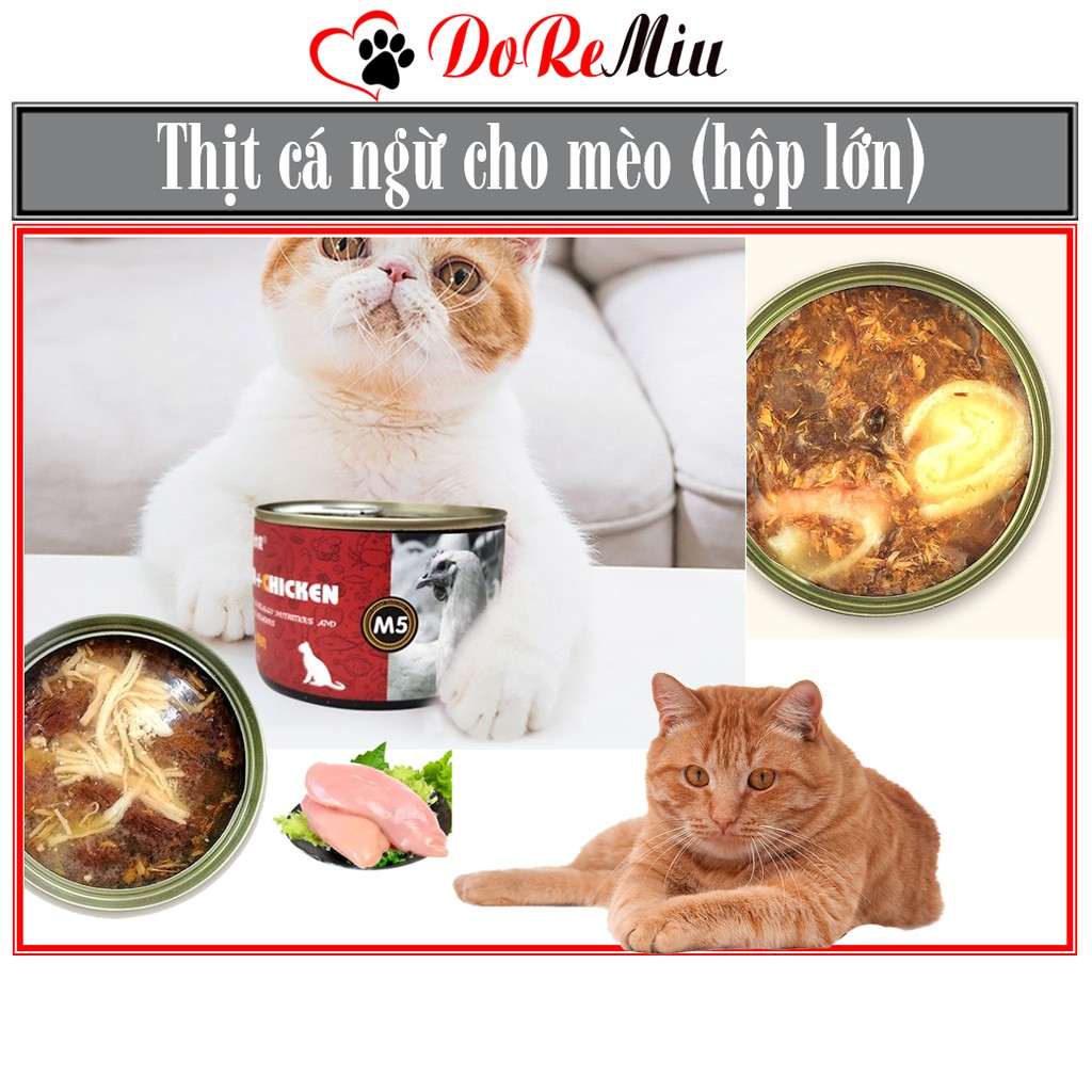 Doremiu- Thịt cá ngừ đóng hộp lớn (Lon 170gr 6 vị) đồ ăn vặt cho mèo mọi lứa tuổi Pate từ thịt cá ngừ thật 100%